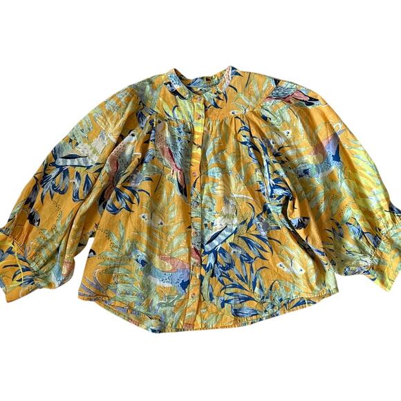 Anthropologie Maeve Balloon Sleeve Tropical Bird Button Down Shirt Size XS - Picture 5 of 10